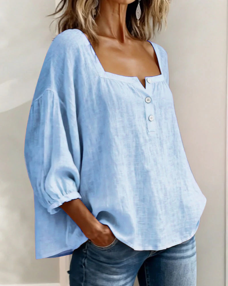 Women's Relaxed Square Neck Button Blouse