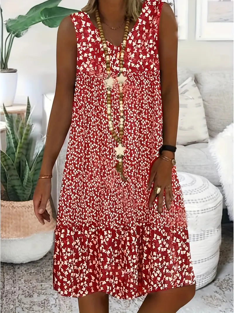 Women's Cotton Blend Floral Sleeveless Midi Dress