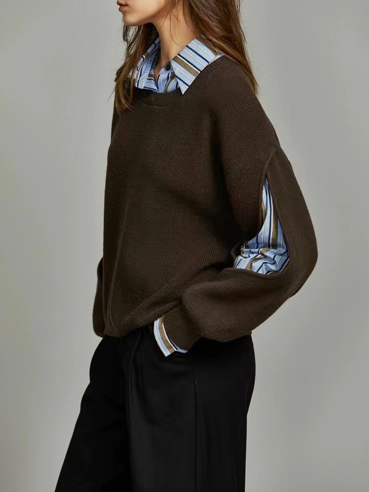 Women's Ribbed Knit Sweater | Layered Collar Detail