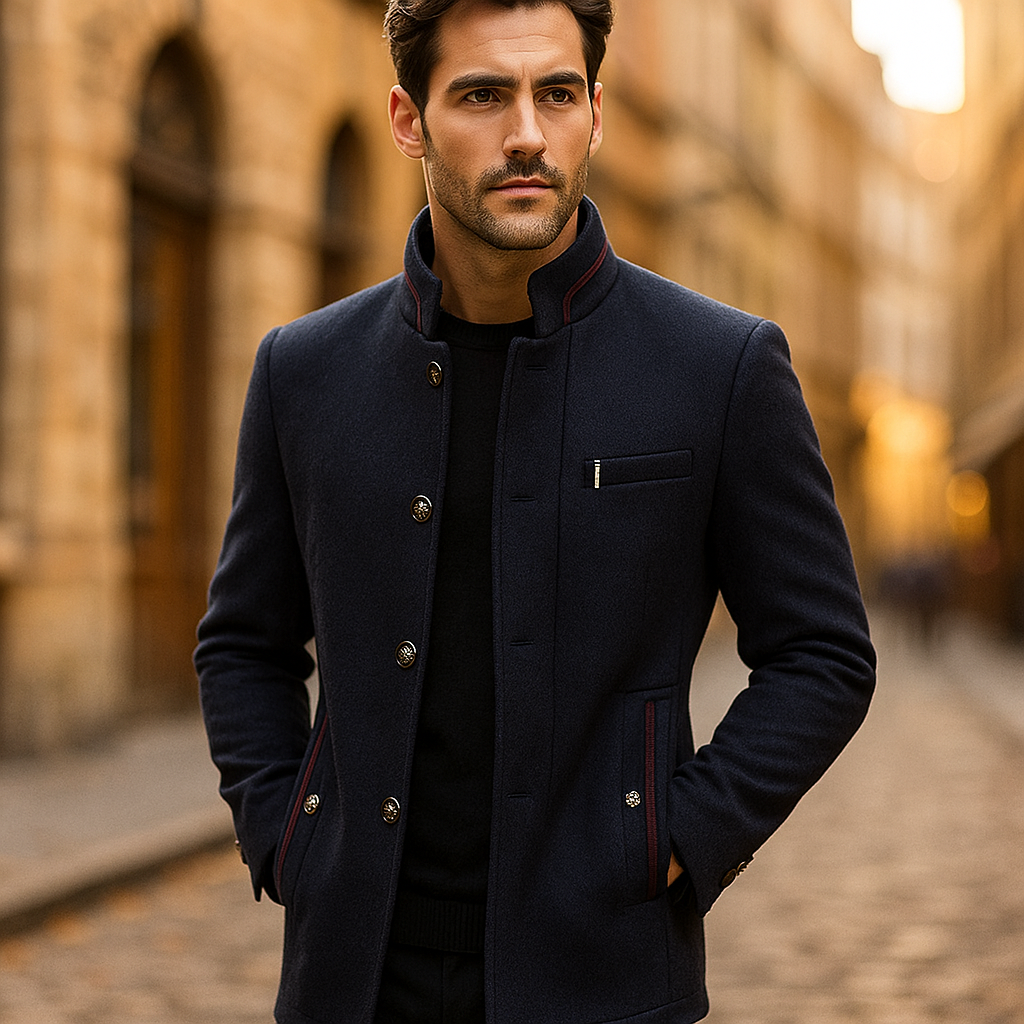 Men's Wool Blend Winter Coat with Stand Collar
