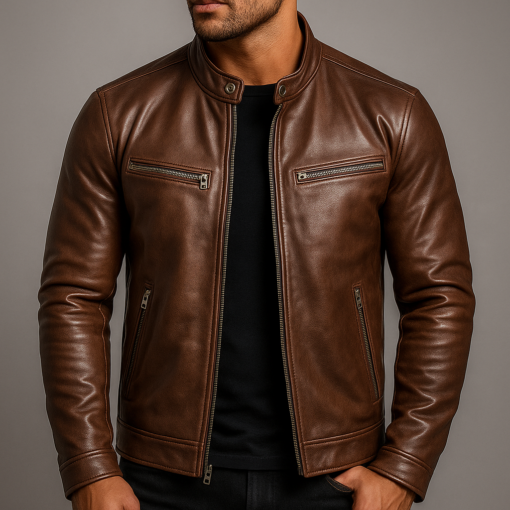 Leather Biker Jacket with Zip Pockets