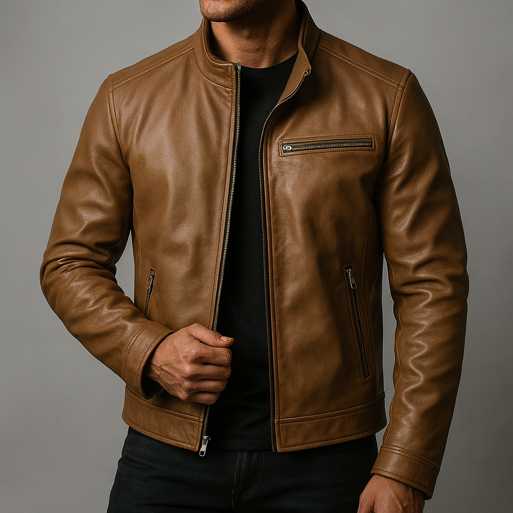 Veste biker pour homme imitation cuir à fermeture éclair