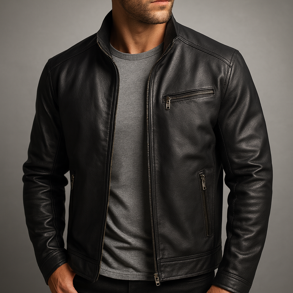 Veste biker pour homme imitation cuir à fermeture éclair
