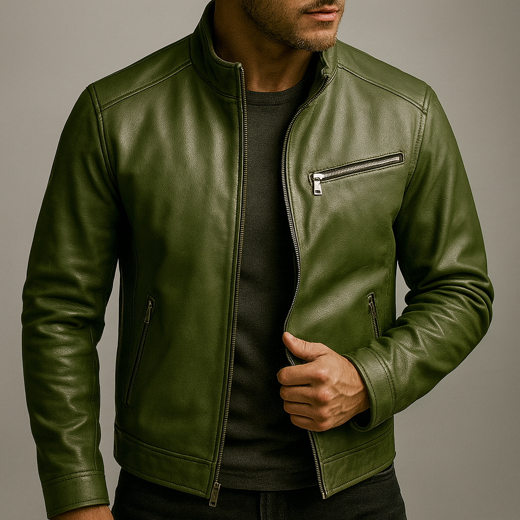 Veste biker pour homme imitation cuir à fermeture éclair