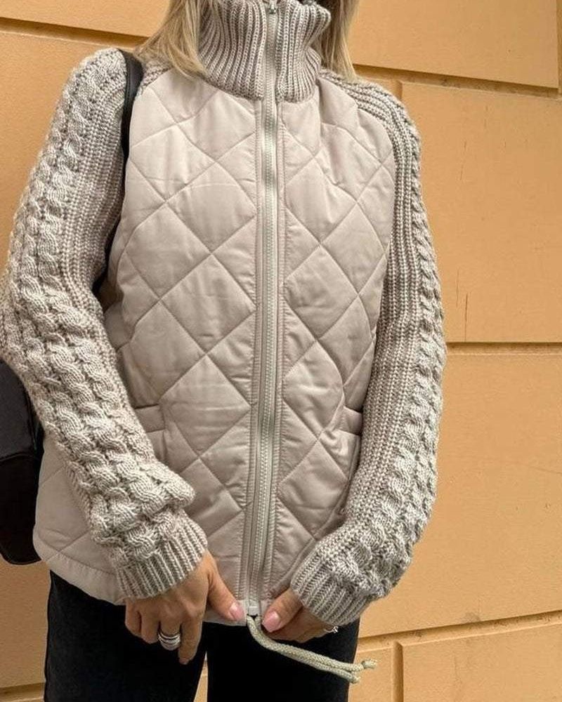 Veste matelassée pour femme à manches en maille et fermeture éclair