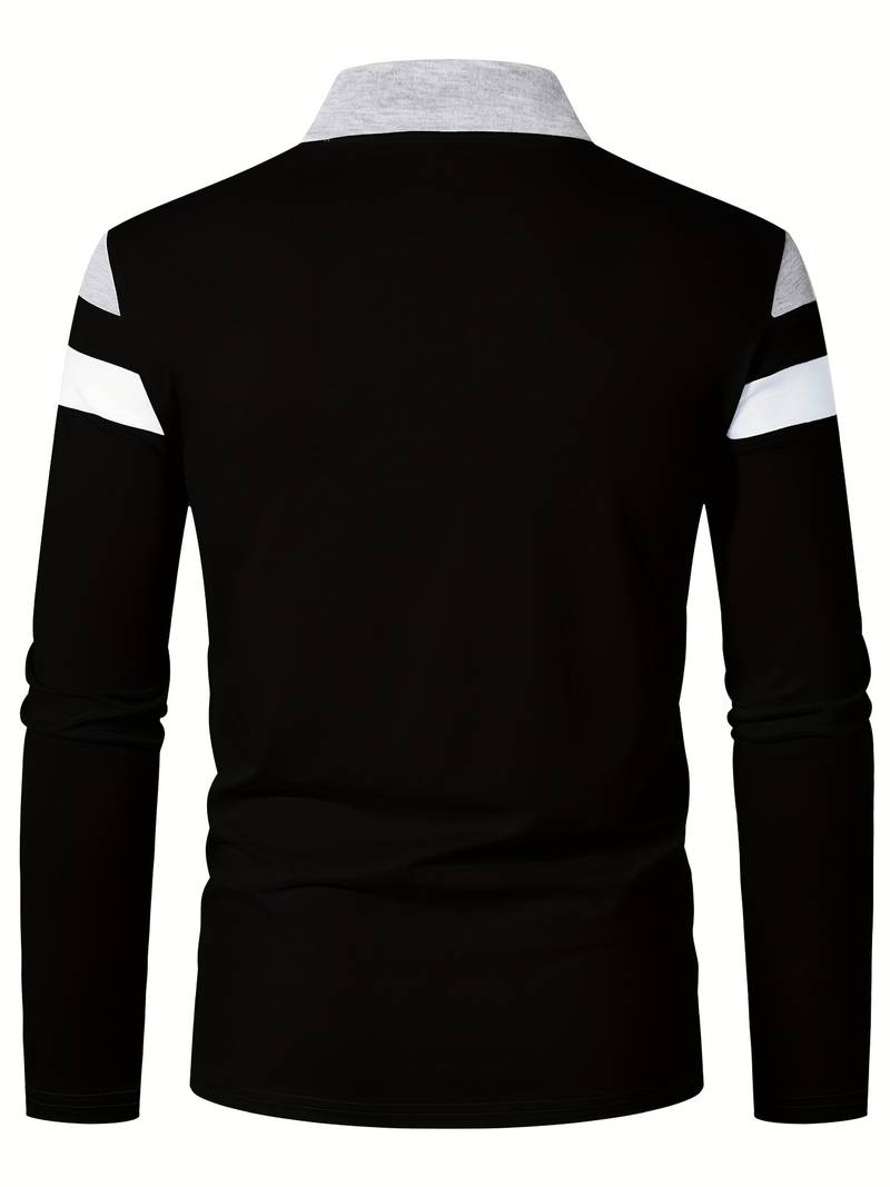 Men's Quarter Zip Colour Block Polo Shirt