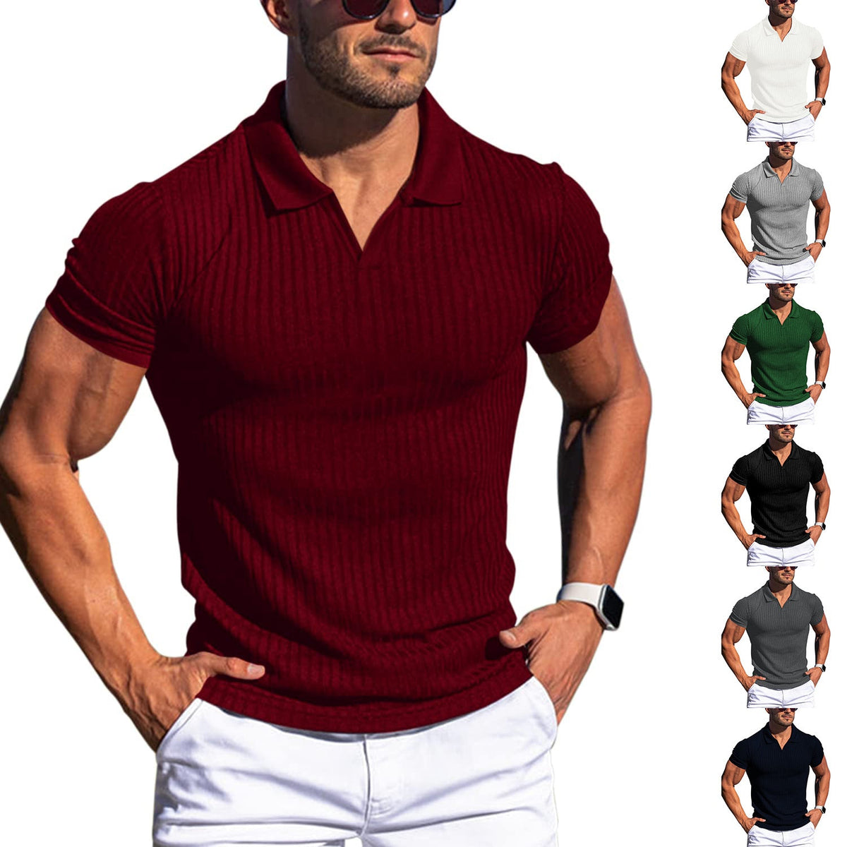 Polo texturé pour homme | Haut en maille ajusté à manches courtes
