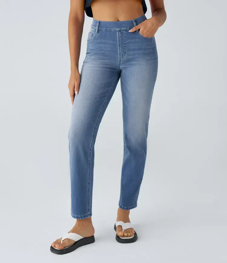Jean droit avec ceinture élastique à enfiler