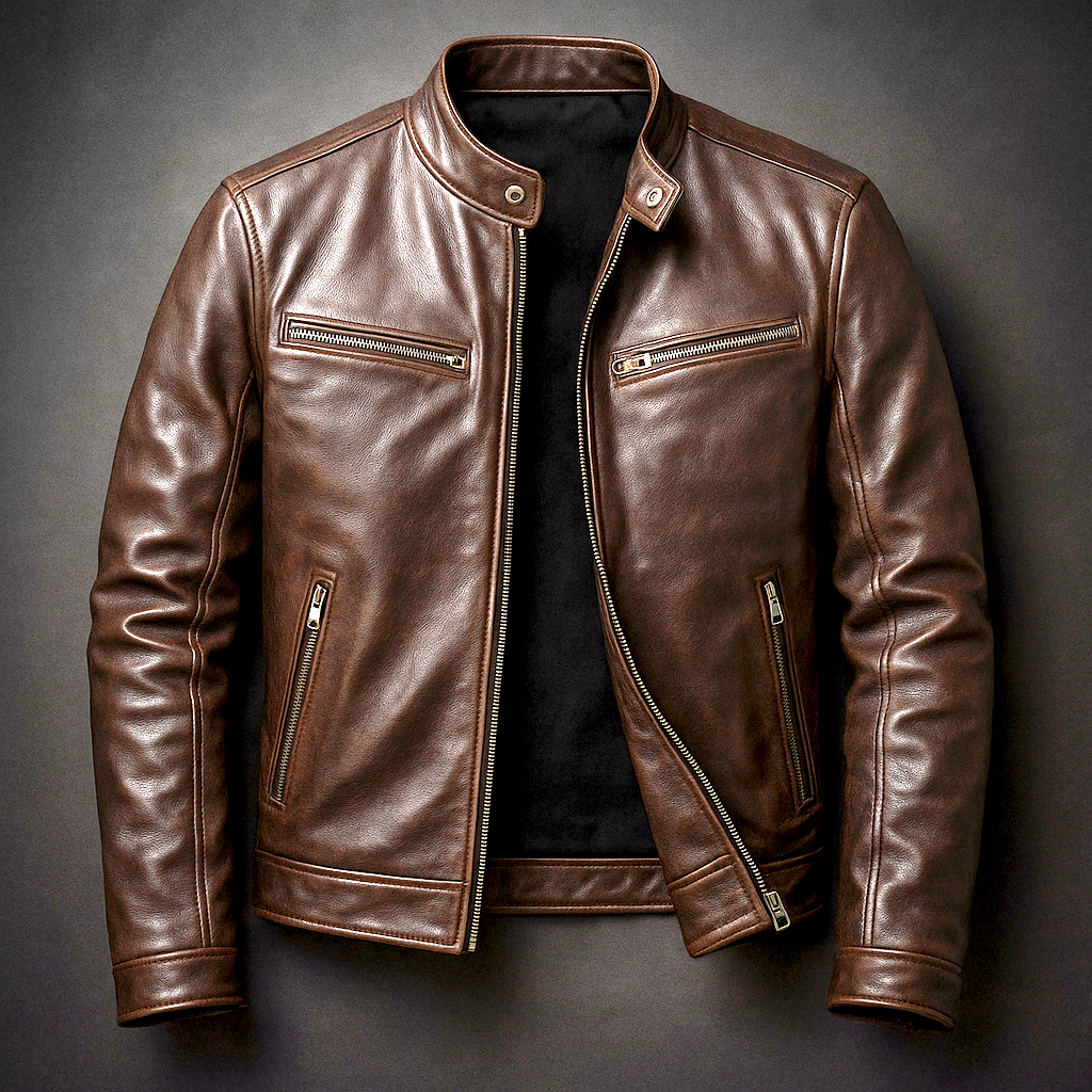 Leather Biker Jacket with Zip Pockets