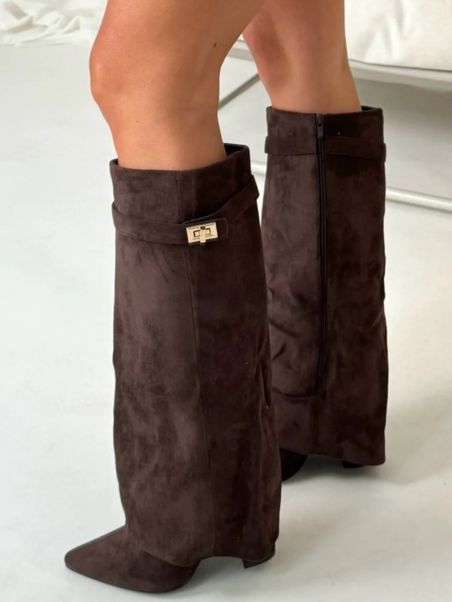 Women's Knee High Block Heel Boots with Side Zip