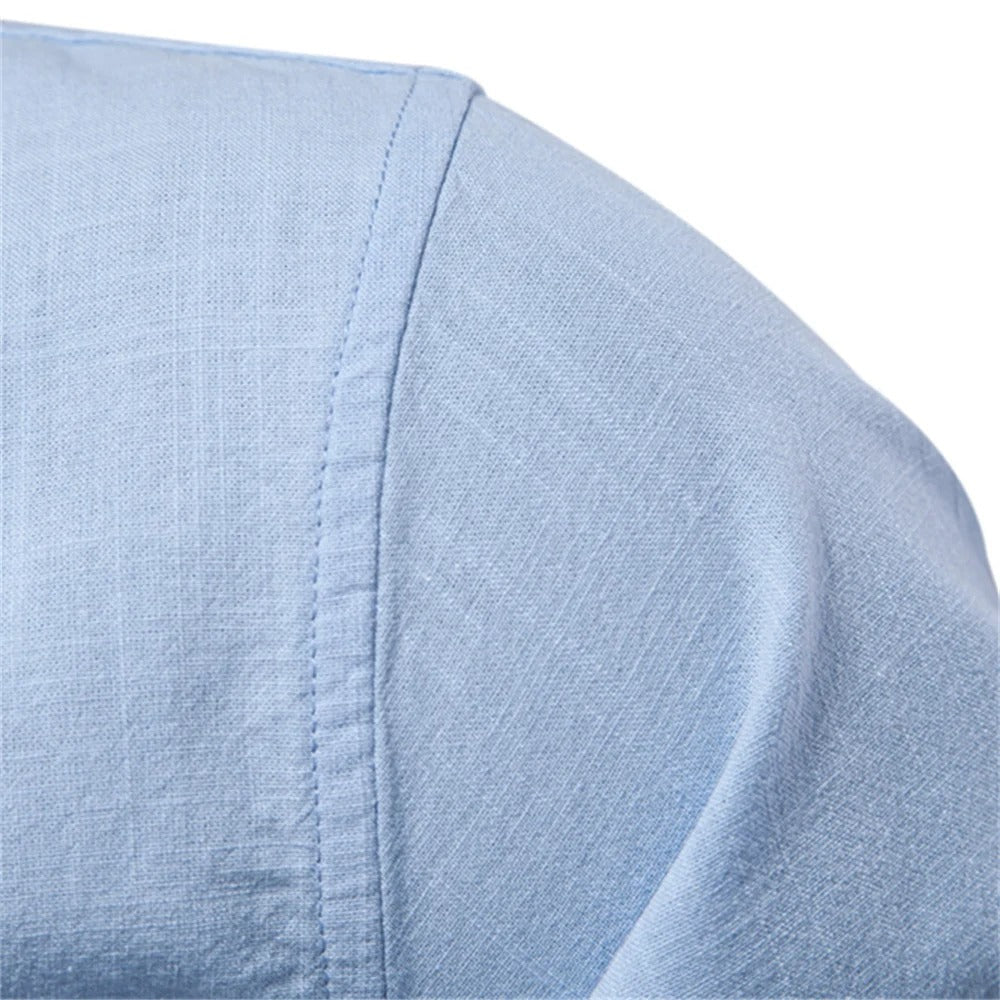 Men's Mandarin Collar Shirt with Contrast Placket
