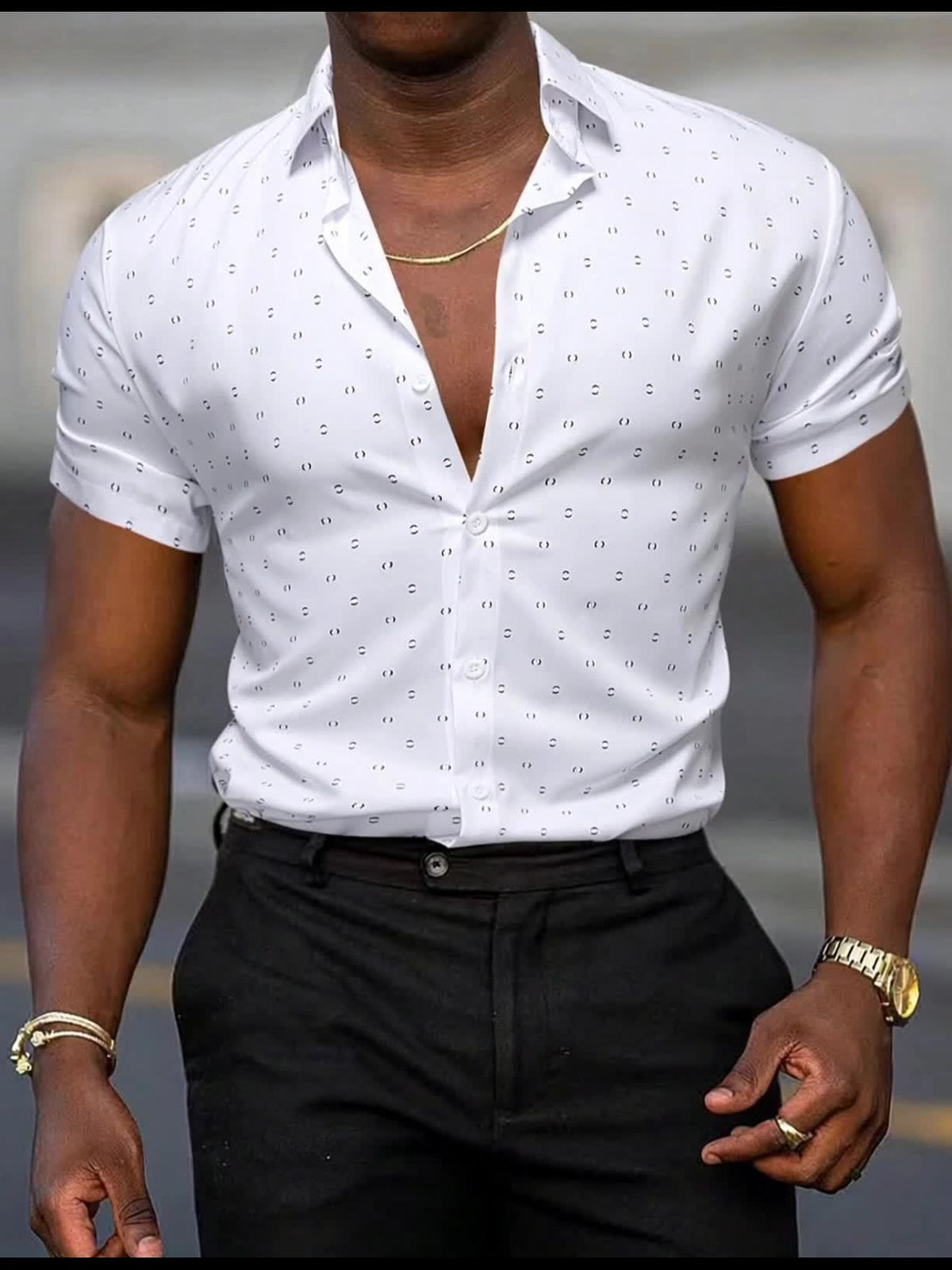 Chemise à manches courtes pour homme à imprimé géométrique