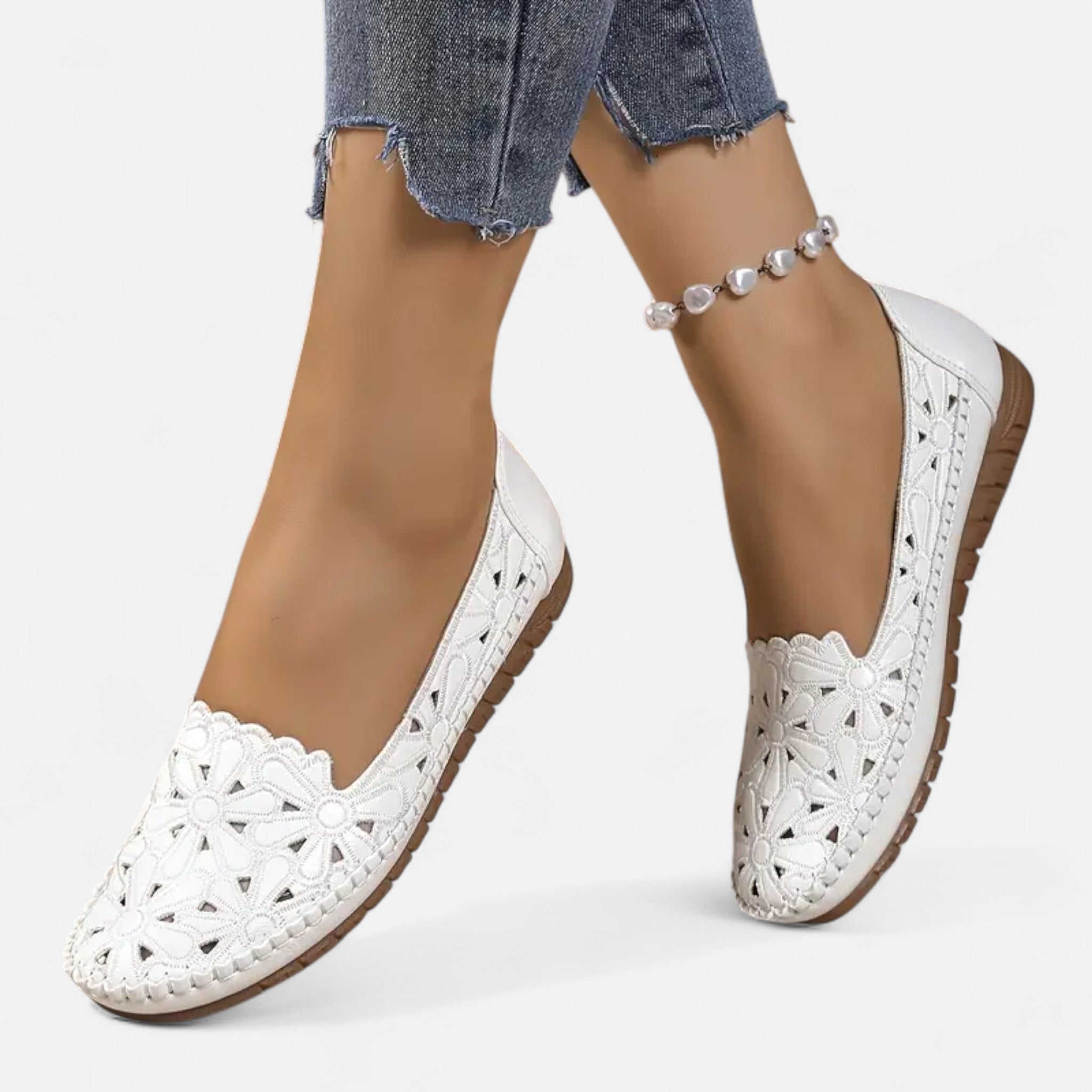 Leather Ballet Flats with Scalloped Cutout Detail