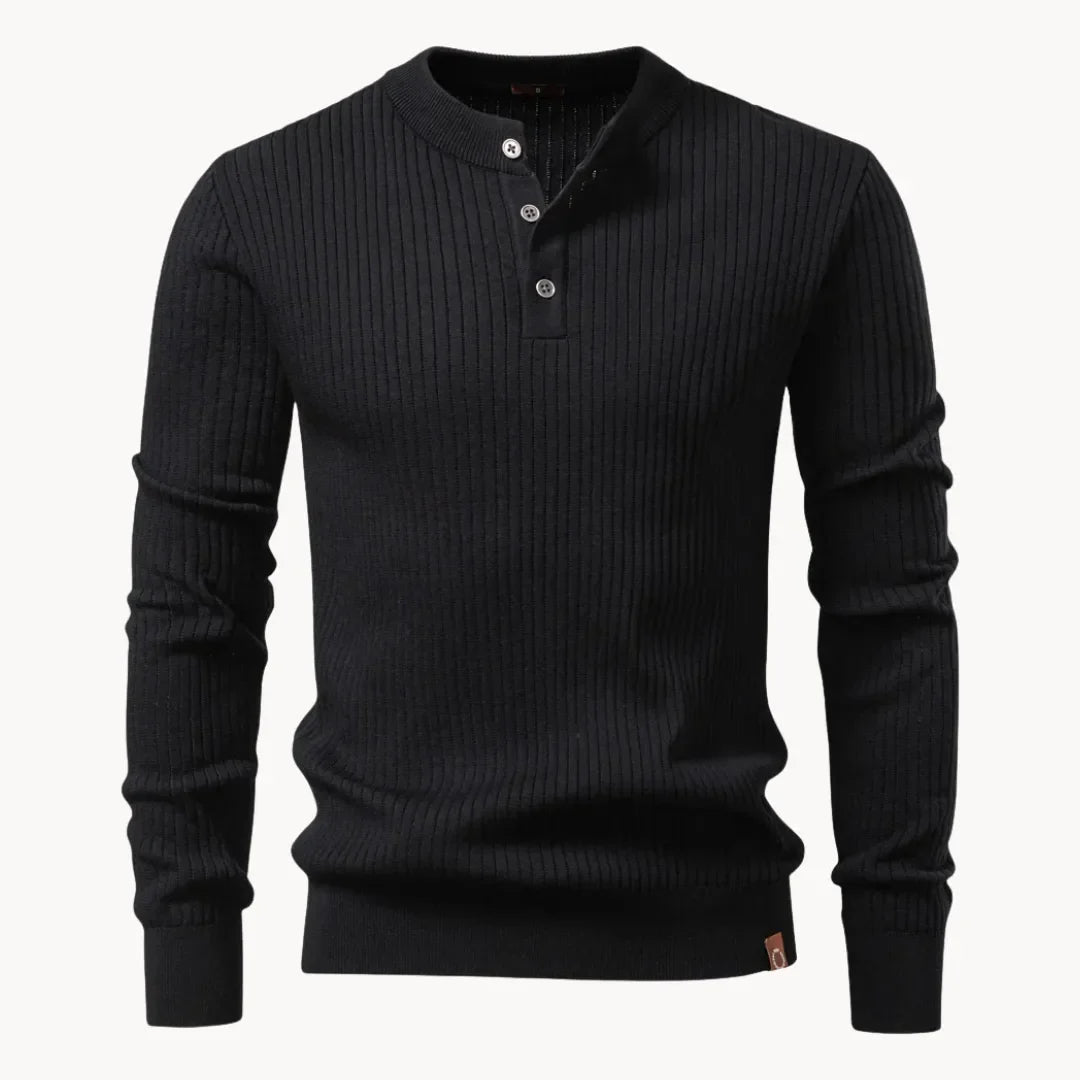 Men's Ribbed Henley Sweater with Button Neck