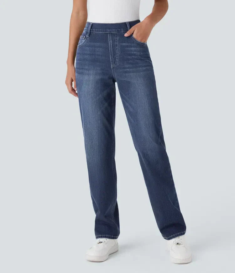 Straight Leg Jeans with Pull-On Waistband