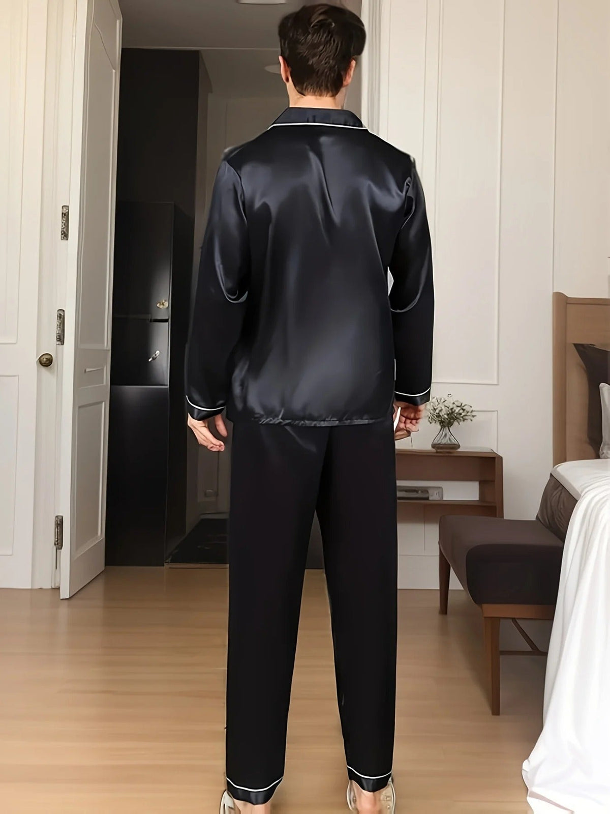 Men’s Satin Pyjama Set with Long Sleeve Shirt