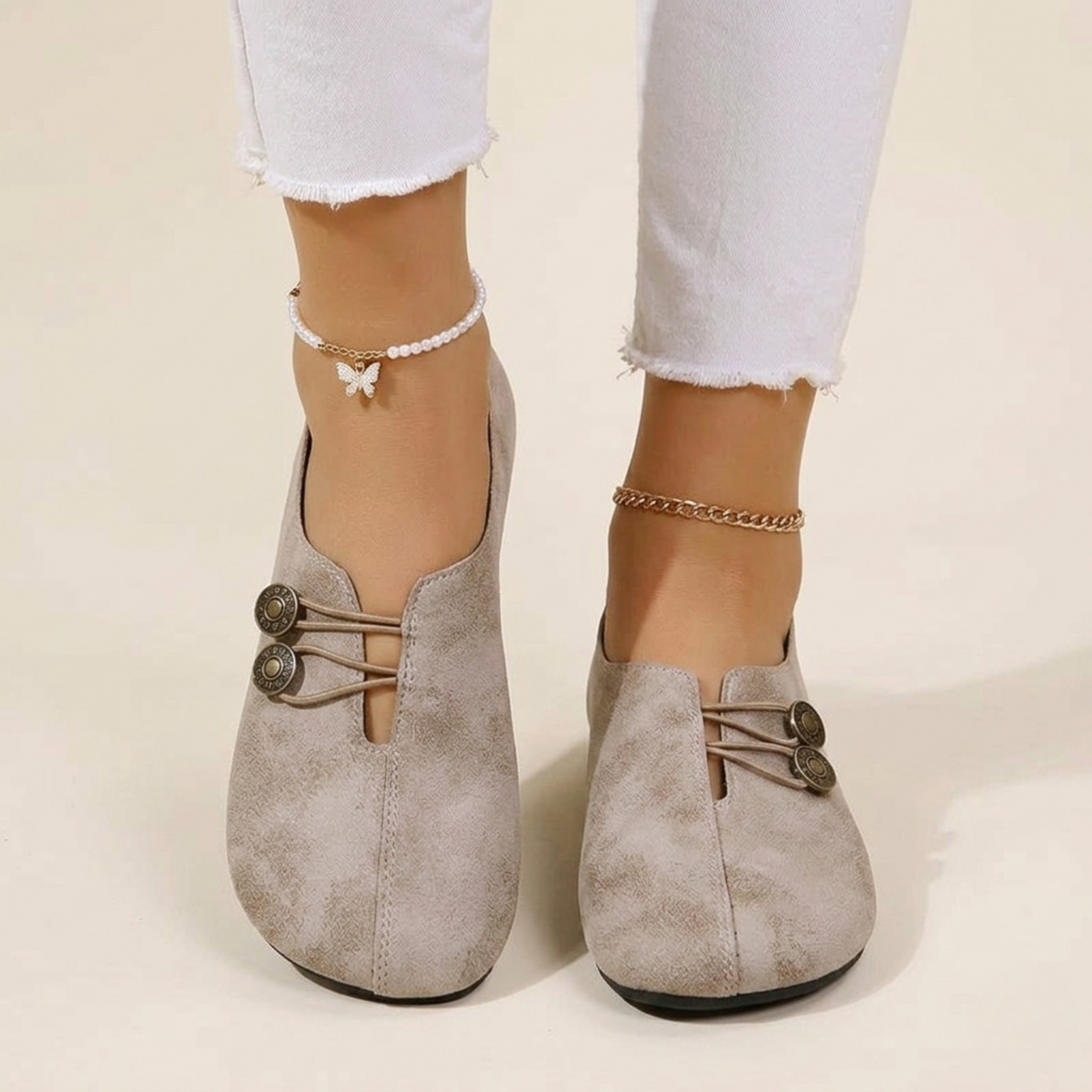 Women's Vintage Button Detail Slip-On Comfort Loafers