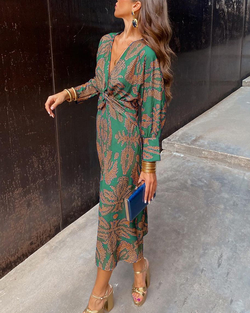 Women's Printed Wrap Dress with Twist Front