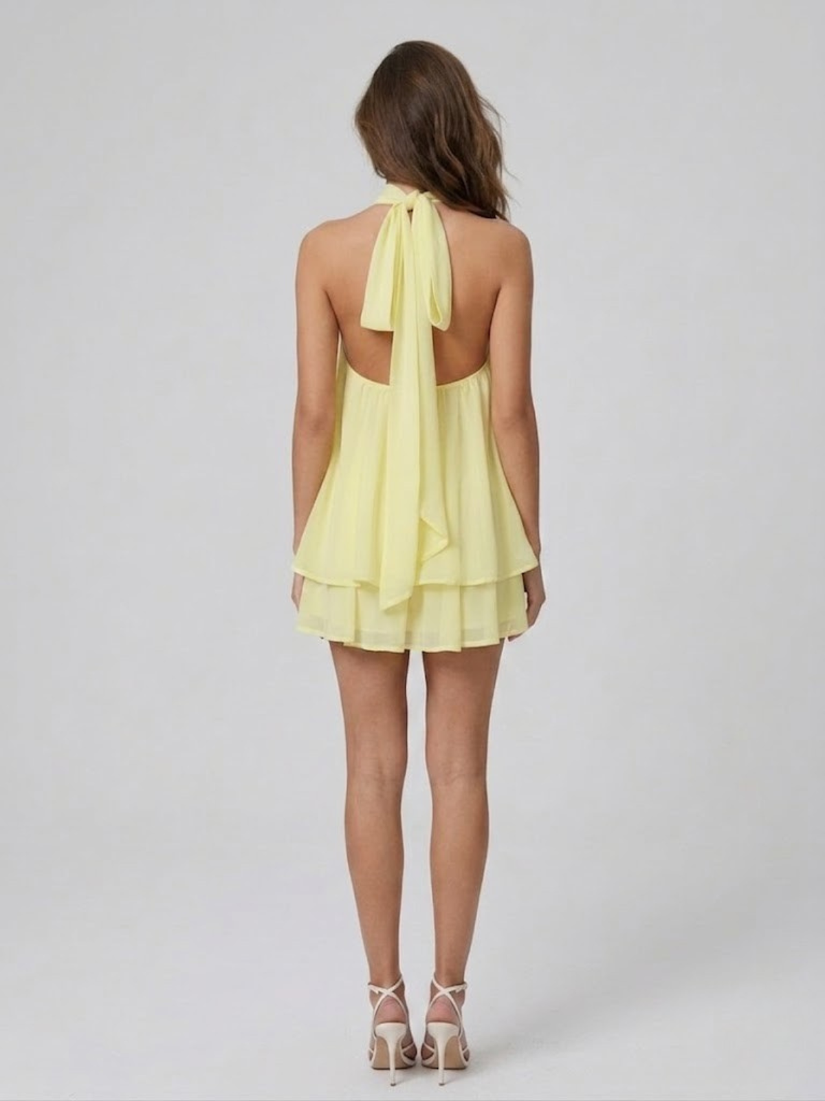 Halter Neck Chiffon Mini Dress with Tiered Hem