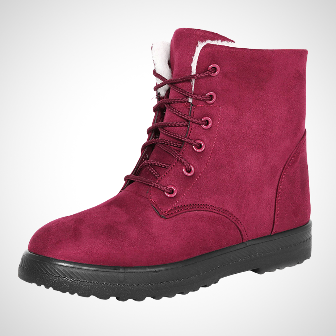 Bottes d’hiver à lacets pour femme, doublées en fausse fourrure