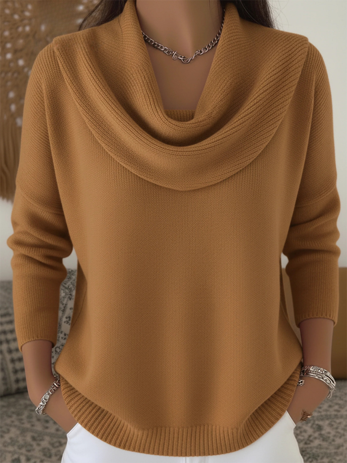 Pull tricoté à col bénitier pour femme