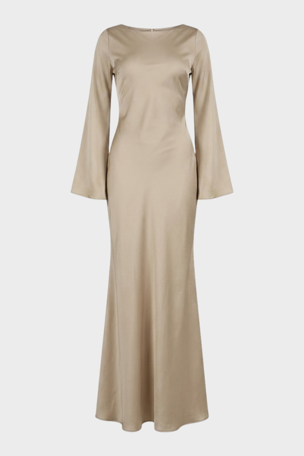 Satin Maxi Dress with Bell Sleeves and Scoop Neck