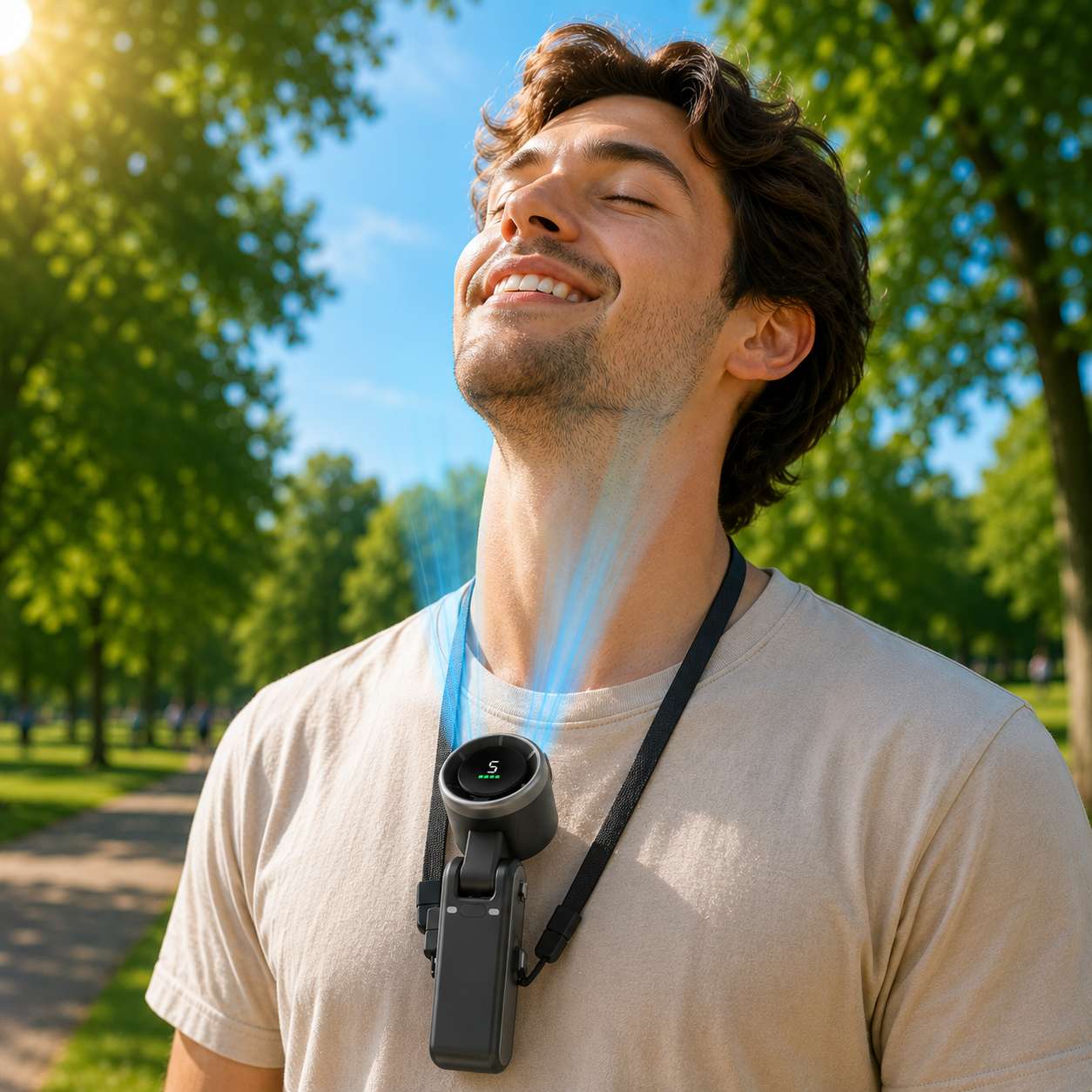 Handheld Turbo Fan with Digital Display and Lanyard