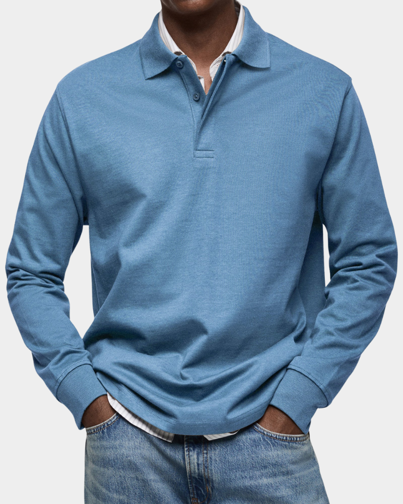 Men's Long Sleeve Cotton Polo Shirt