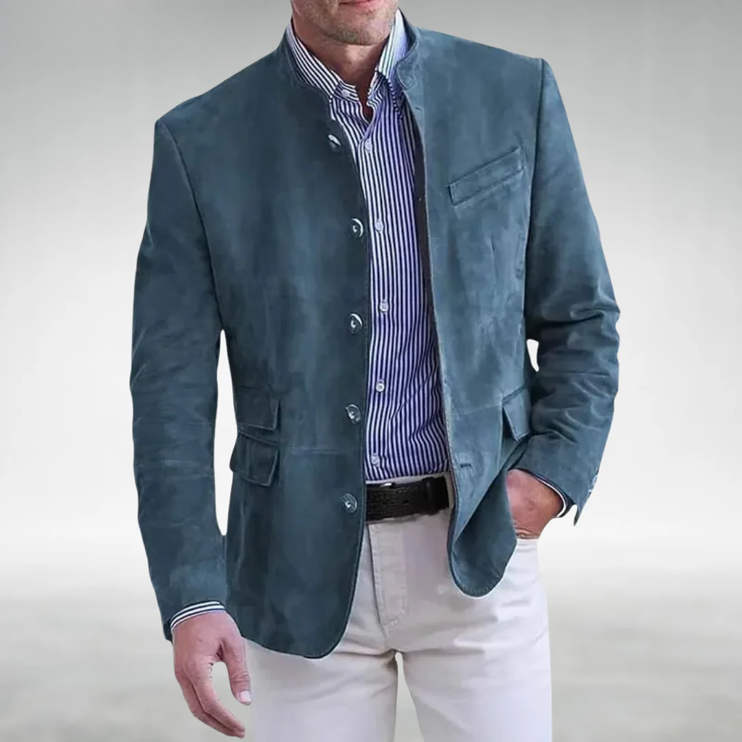 Men's Suede-Look Stand Collar Blazer
