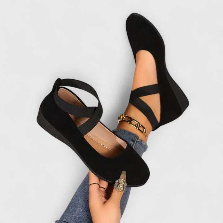Knit Ballet Flats with Crisscross Ankle Strap