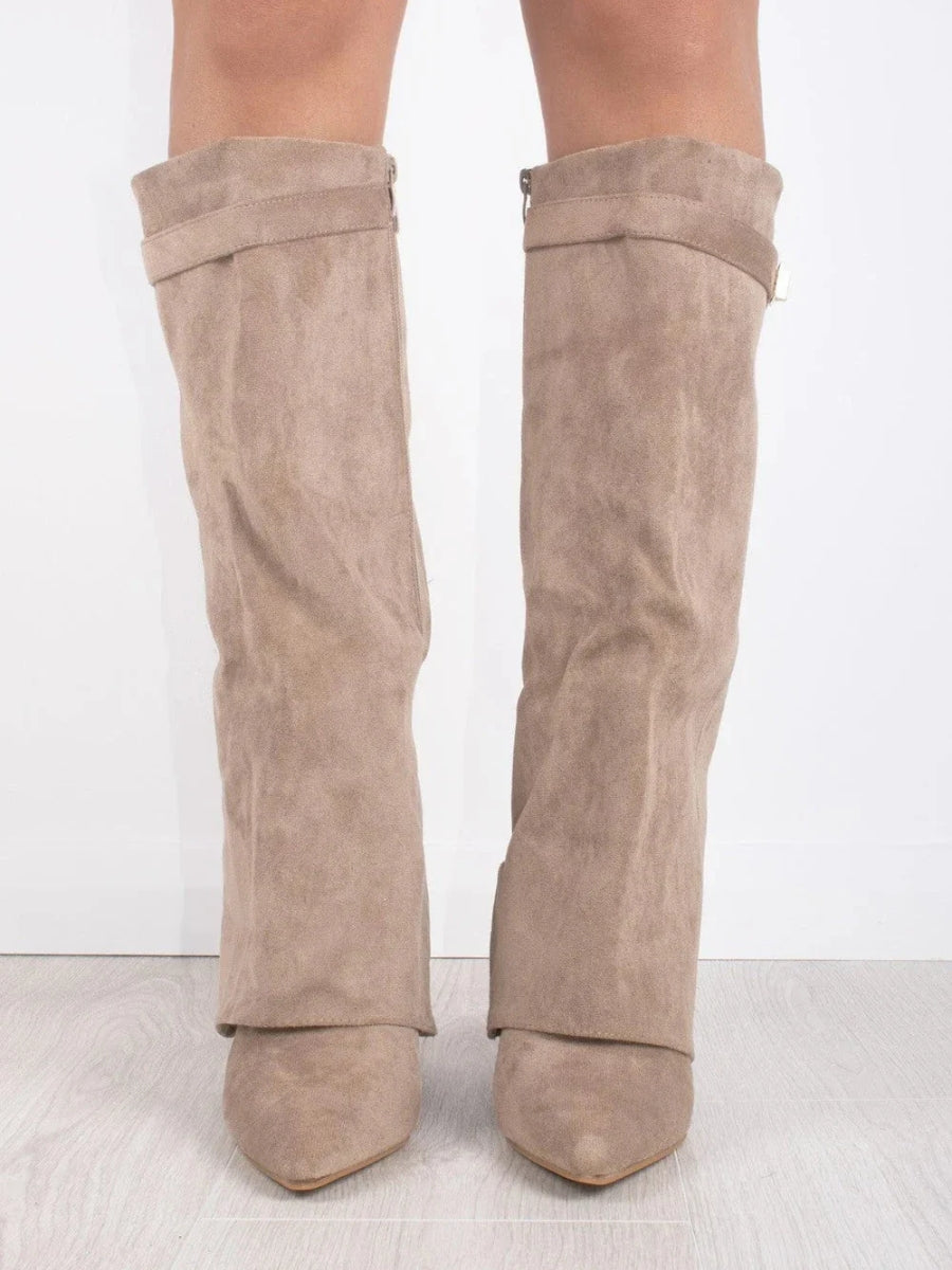 Women's Knee High Block Heel Boots with Side Zip