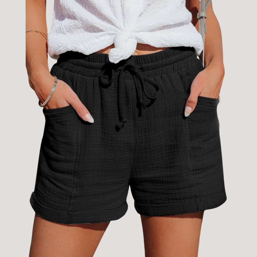 Cotton Gauze Shorts with Drawstring Waist and Pockets