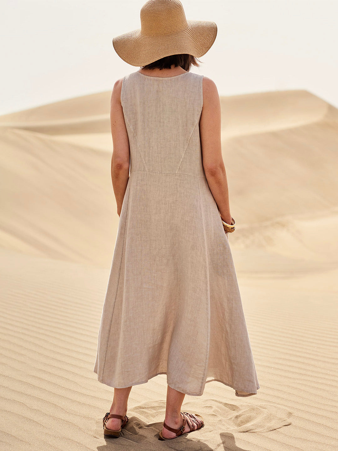 Sleeveless Midi Dress with Side Pockets and A-Line Fit
