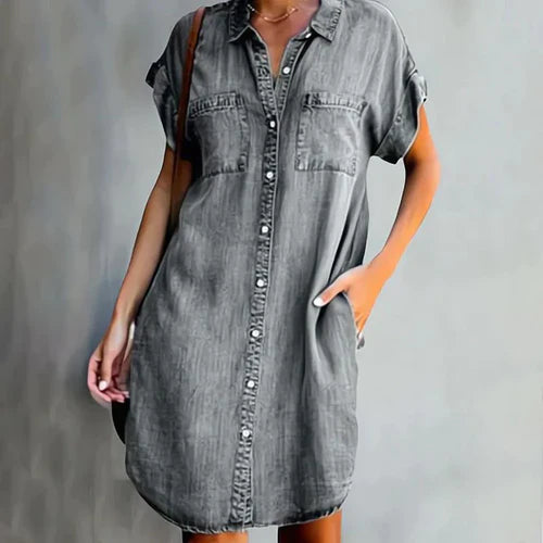 Denim Shirt Dress with Chest Pockets