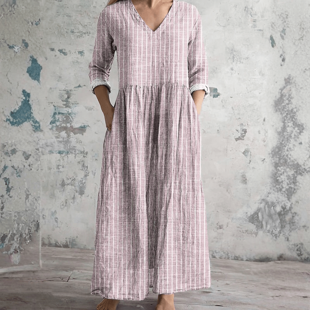 Women's Striped V-Neck Midi Dress