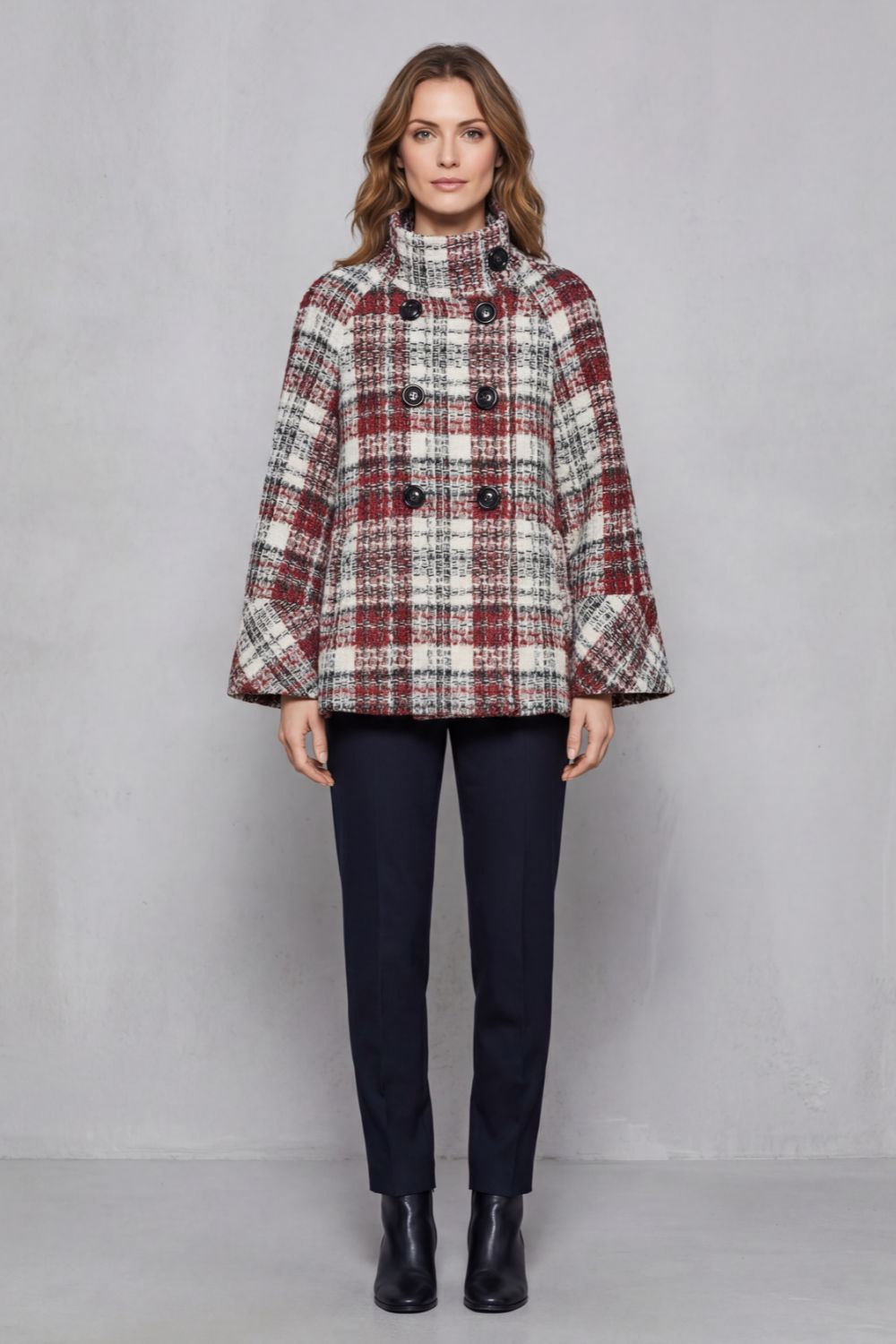 Manteau femme à carreaux, croisé, à col cheminée
