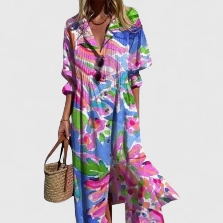 Floral Print Shirt Dress with Button Front