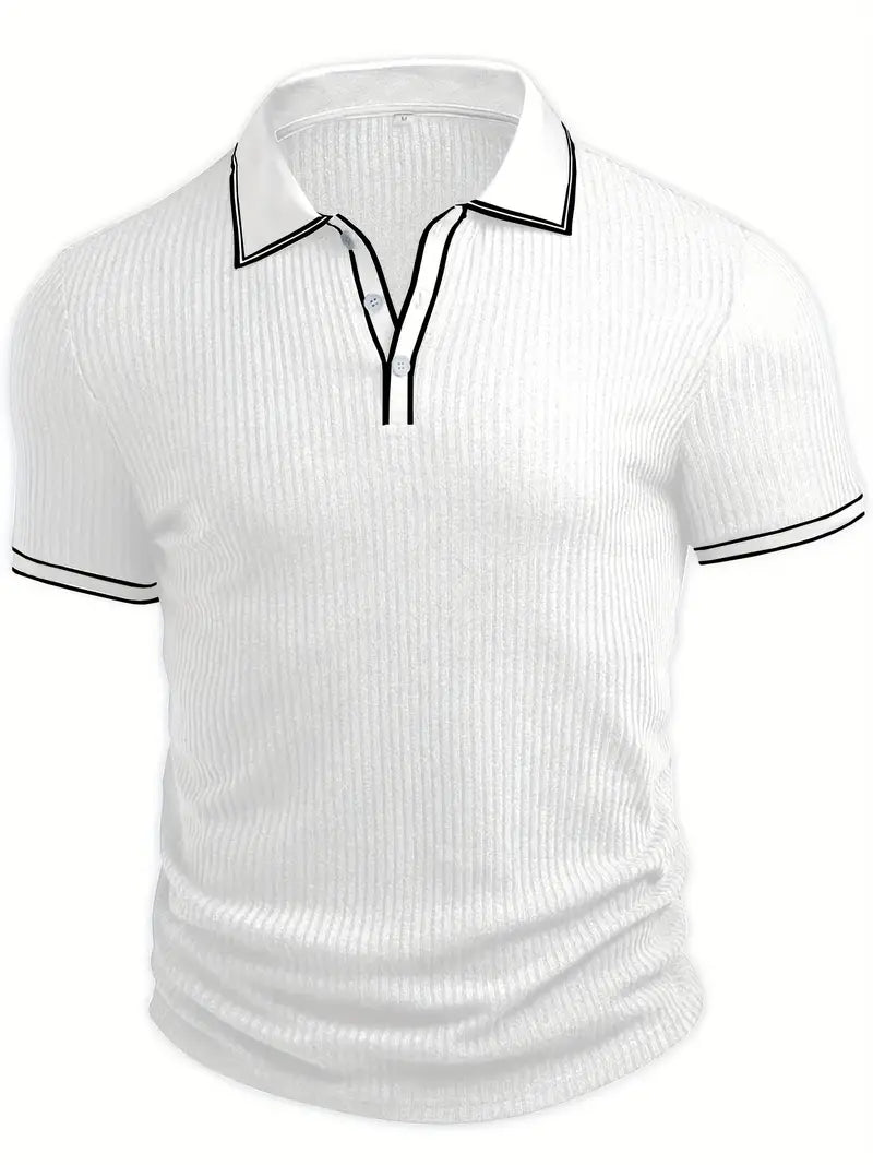 Ribbed Knit Polo with Contrast Placket Trim