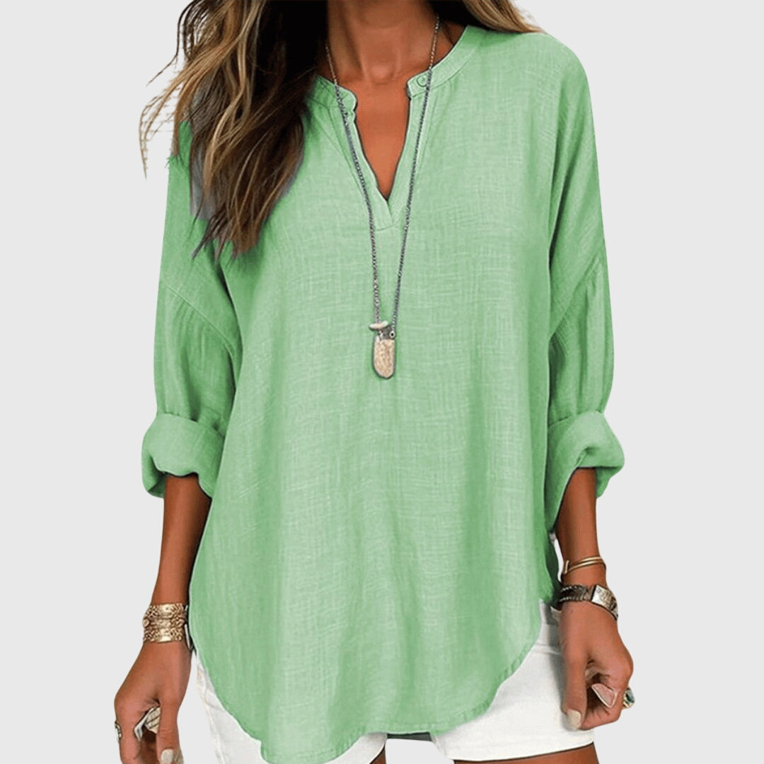 V-Neck Linen Blouse with Relaxed Fit