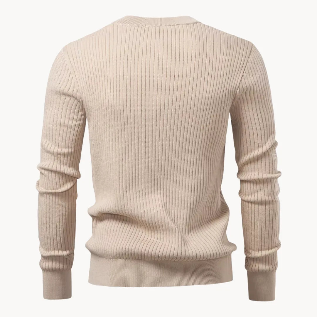 Men's Ribbed Henley Sweater with Button Neck