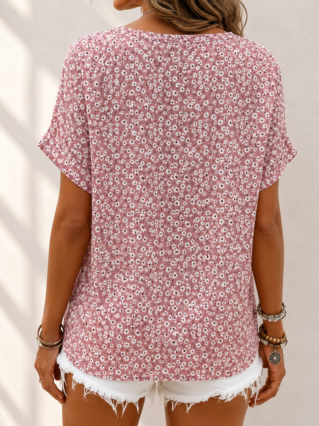 Women's Floral Button Front Short Sleeve Blouse