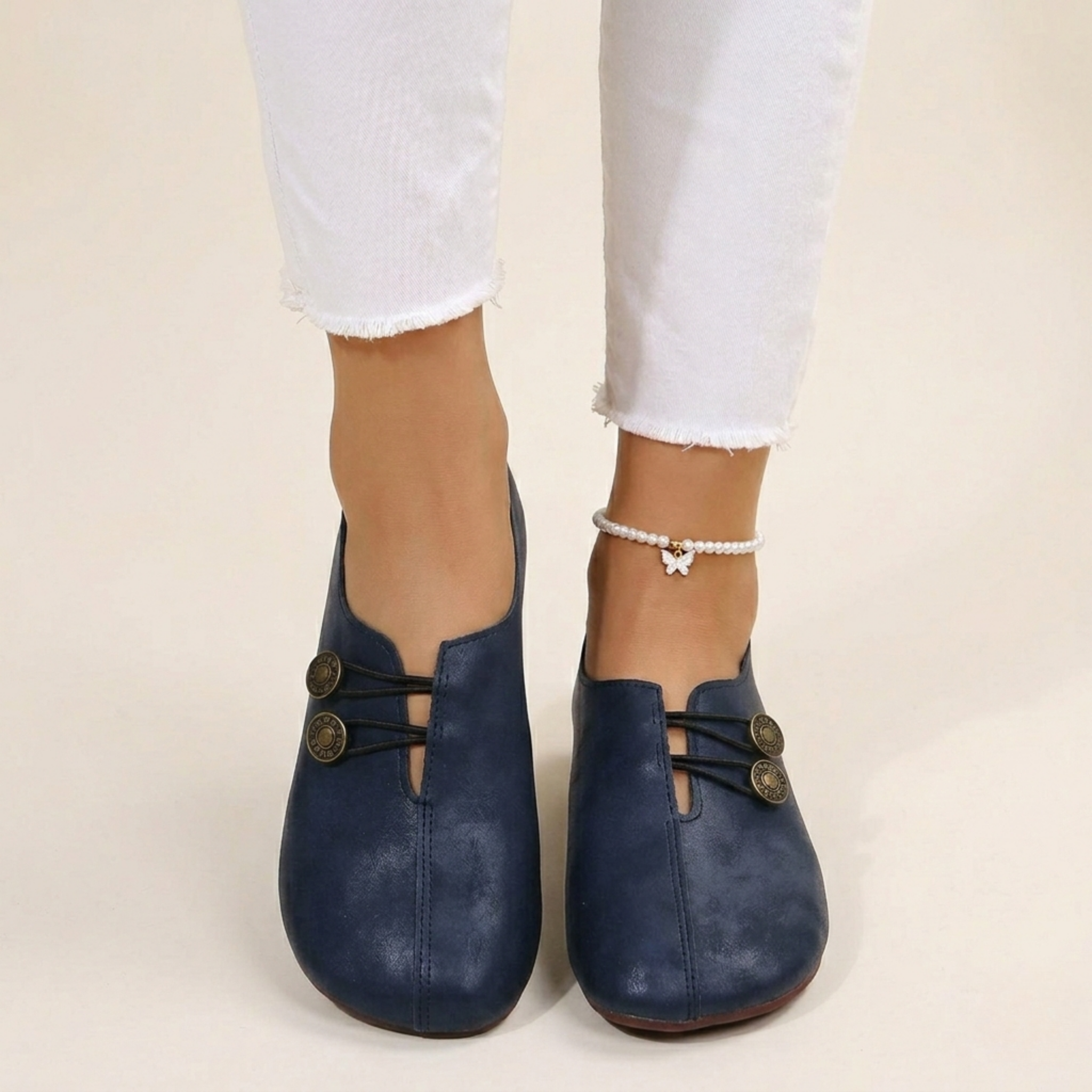 Women's Vintage Button Detail Slip-On Comfort Loafers