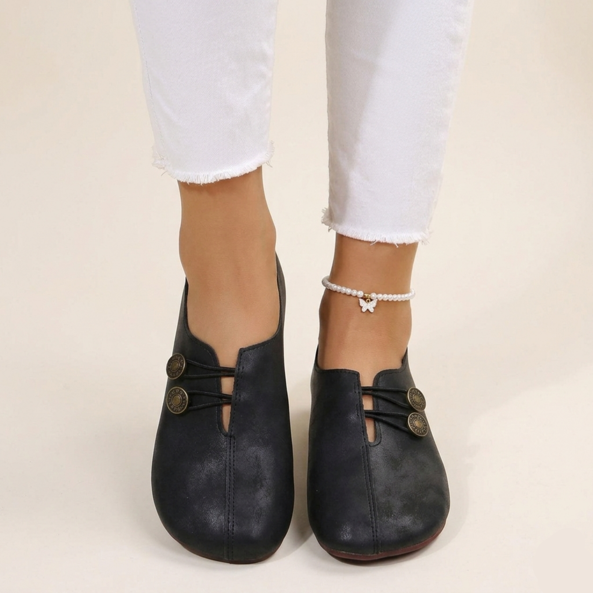 Women's Vintage Button Detail Slip-On Comfort Loafers