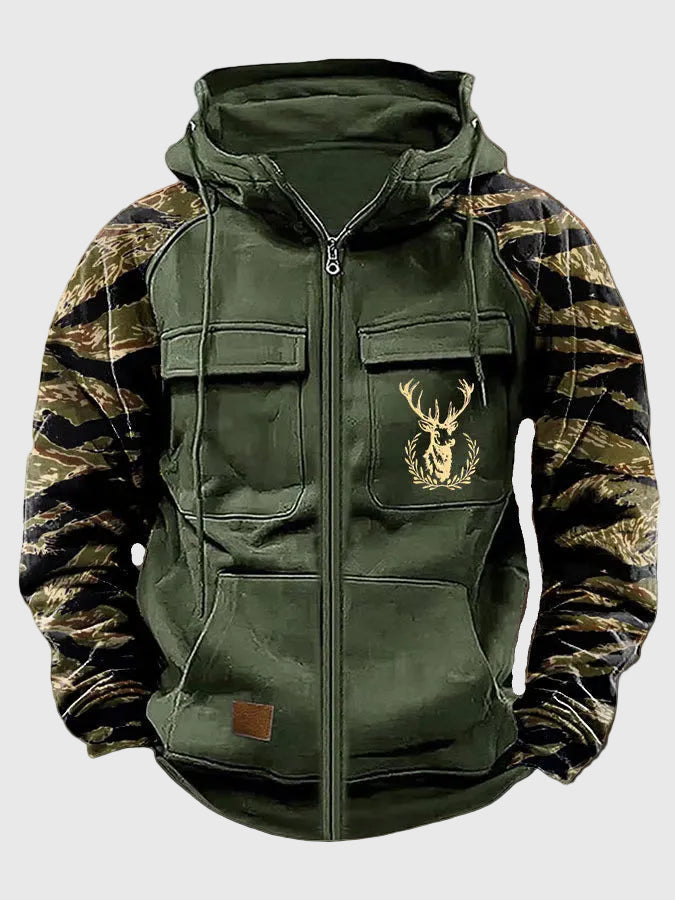 Veste utilitaire à capuche pour homme, à manches camouflage
