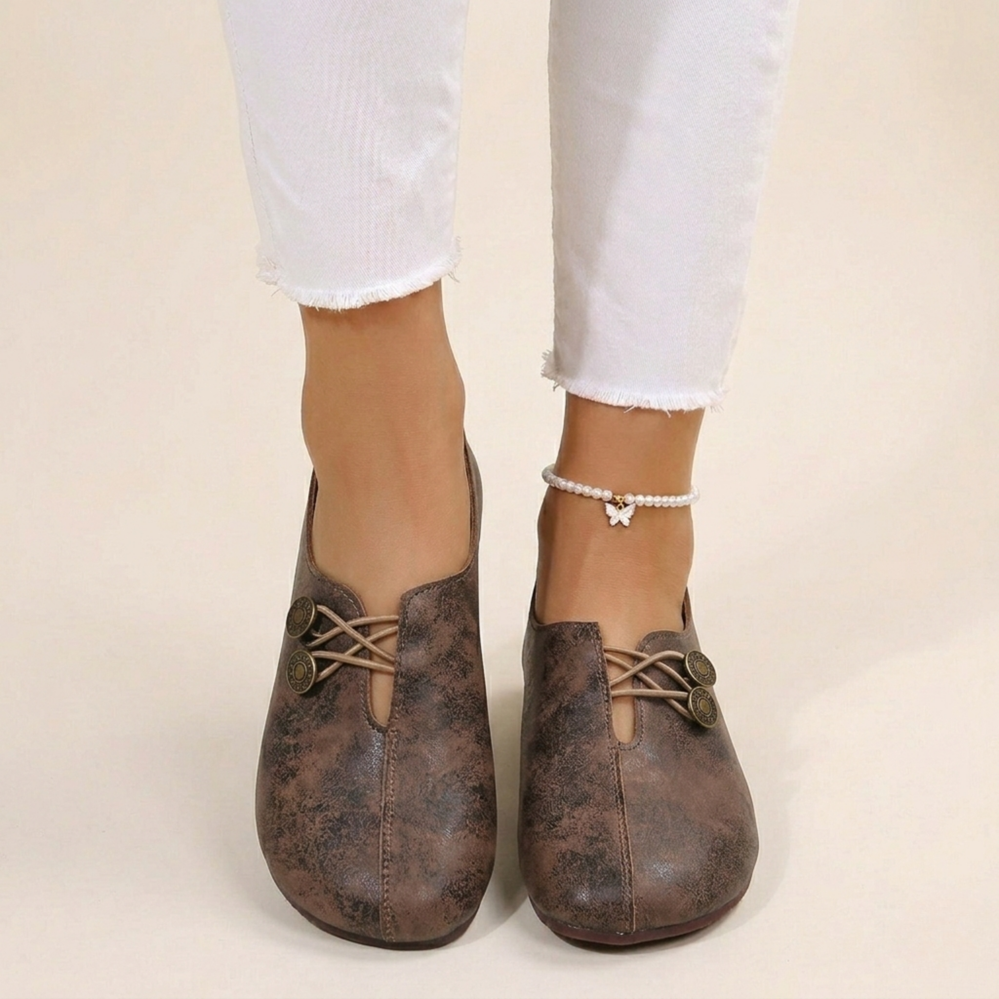 Women's Vintage Button Detail Slip-On Comfort Loafers