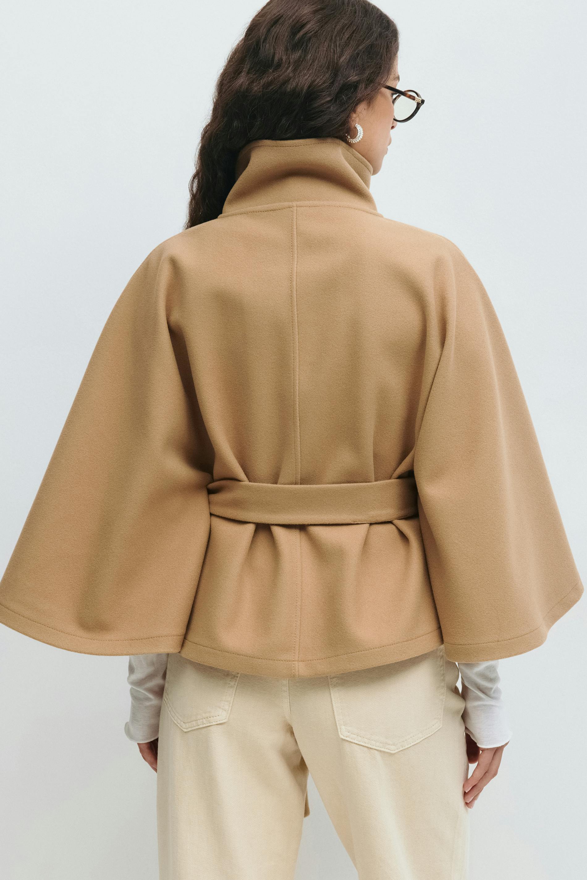 Women's Belted Cape Jacket with High Collar