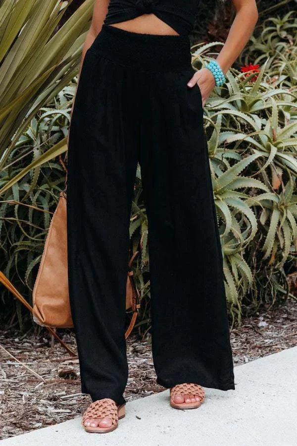 Pantalon palazzo en lin à taille haute et jambes larges pour femme