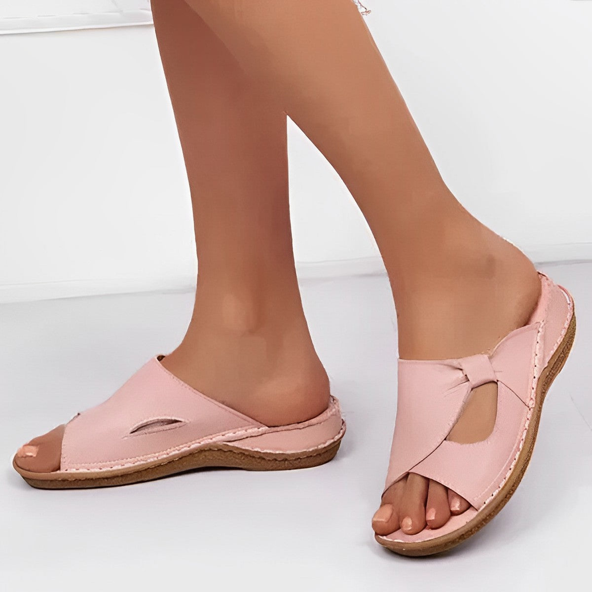 Wedge Slide Sandals with Knot Detail and Cutout Sides