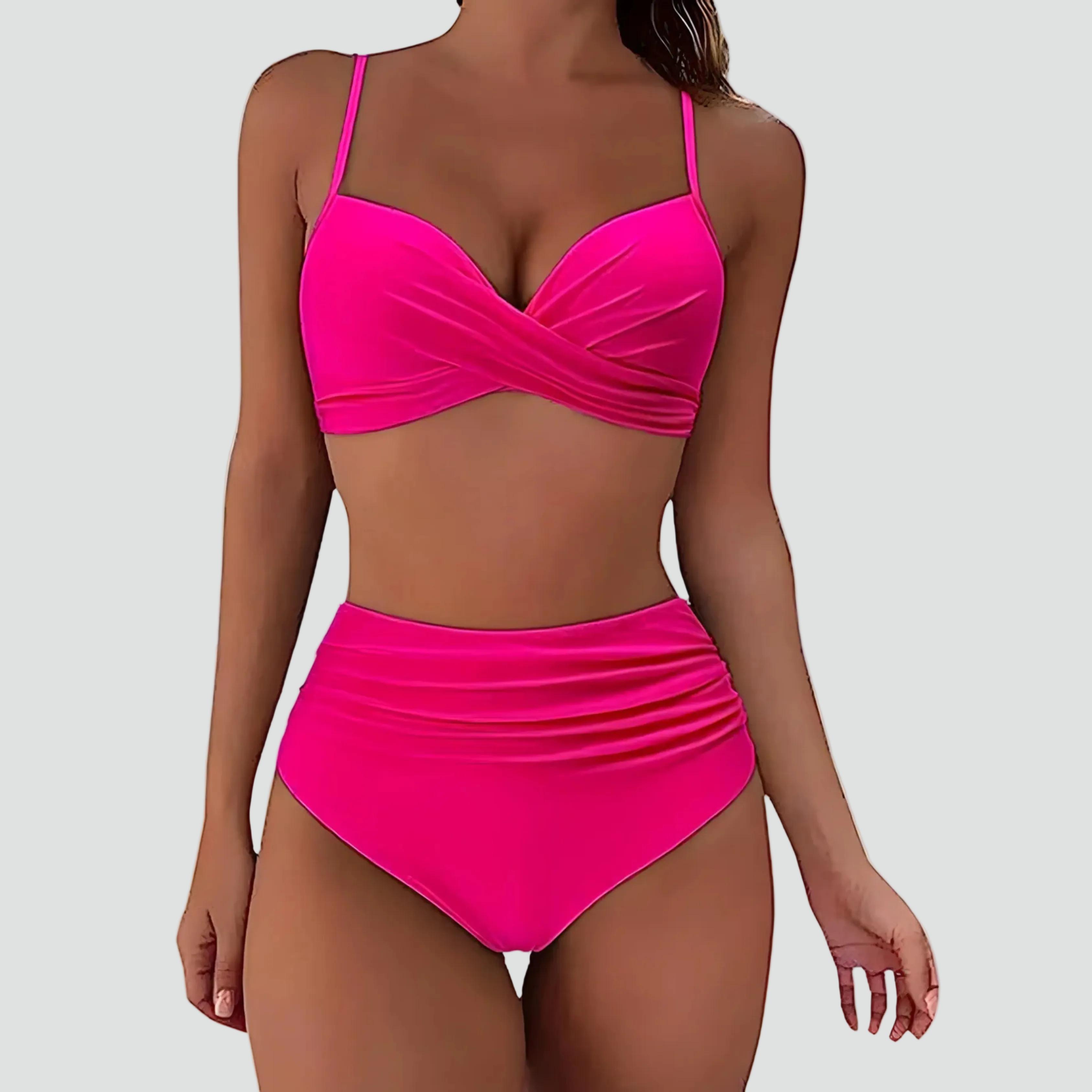 High-Waisted Bikini Set with Wrap-Front Top