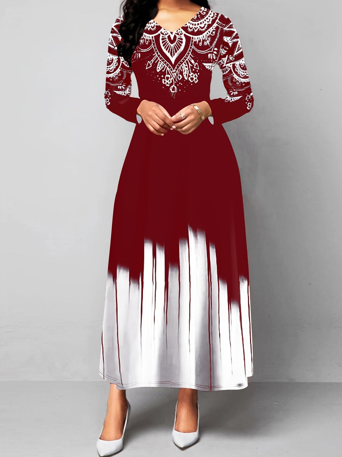Robe midi de Noël pour femme à manches longues